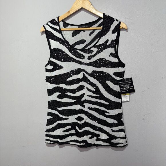 Jones New York Collection Sweater Women’s Size Zebra Print Sequin Tank NWT - Picture 1 of 6